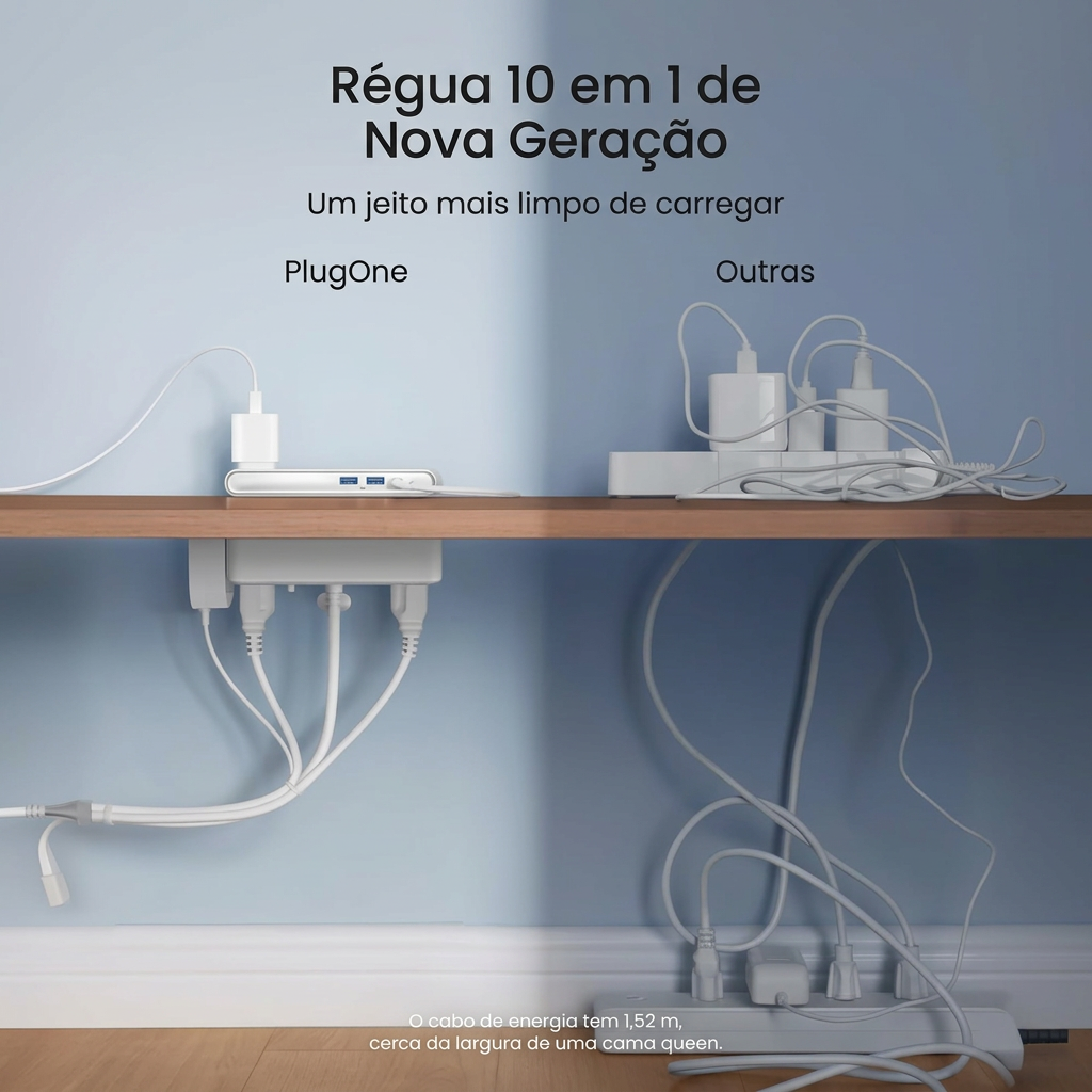 Antes e depois: mesa organizada com a régua